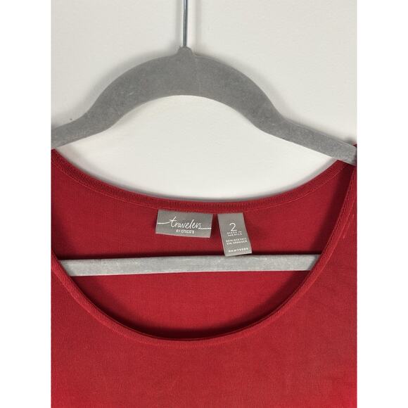 Chico's Travelers Size 2 XL Split Shoulder Dress Red Midi 3/4 Sleeves Button - Picture 3 of 7